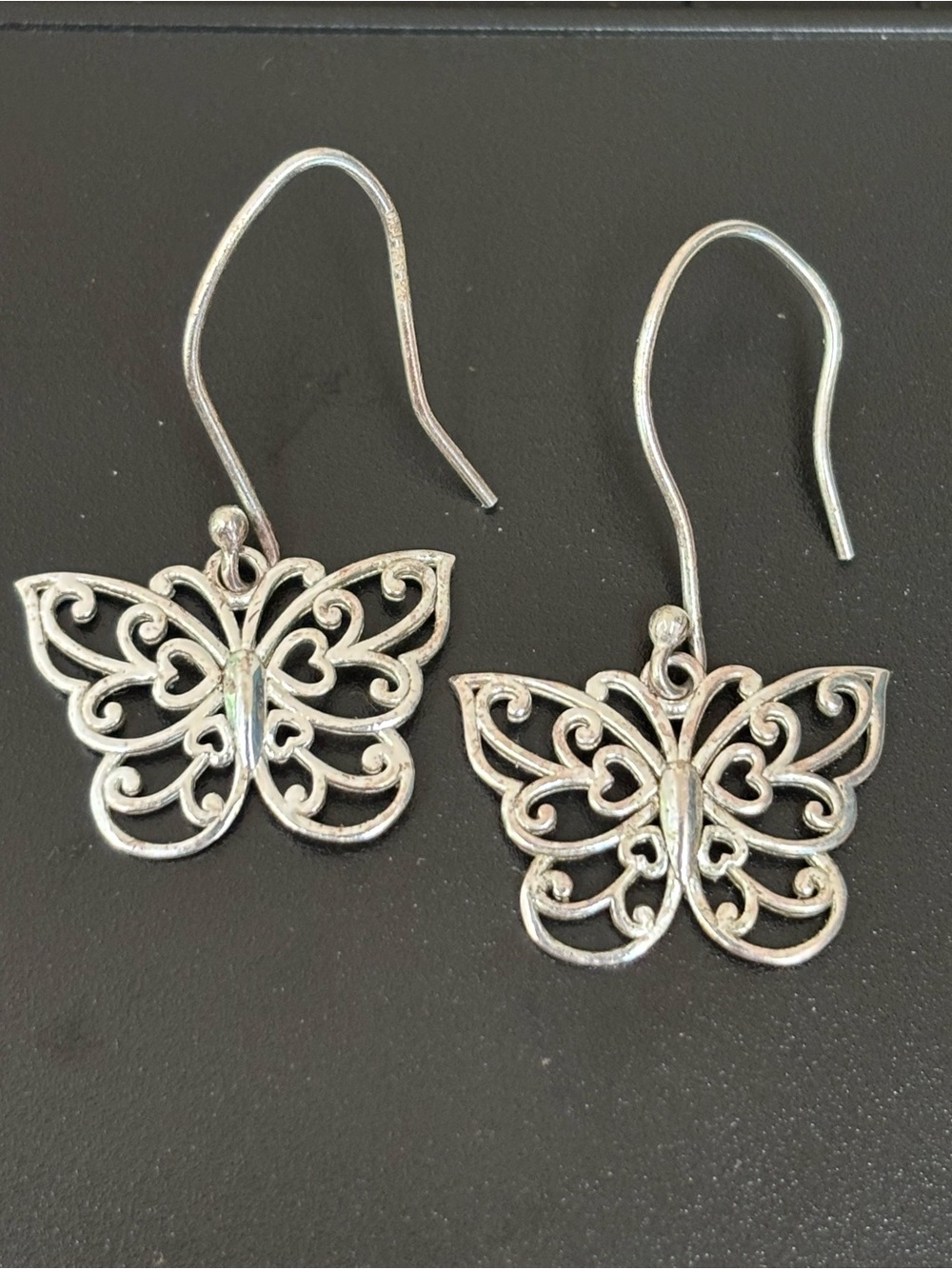 1990s sterling silver Butterfly shapes dangling fishhook earrings